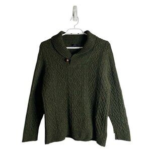 Benson Men's Green Shawl Collar Cable Knit Sweater